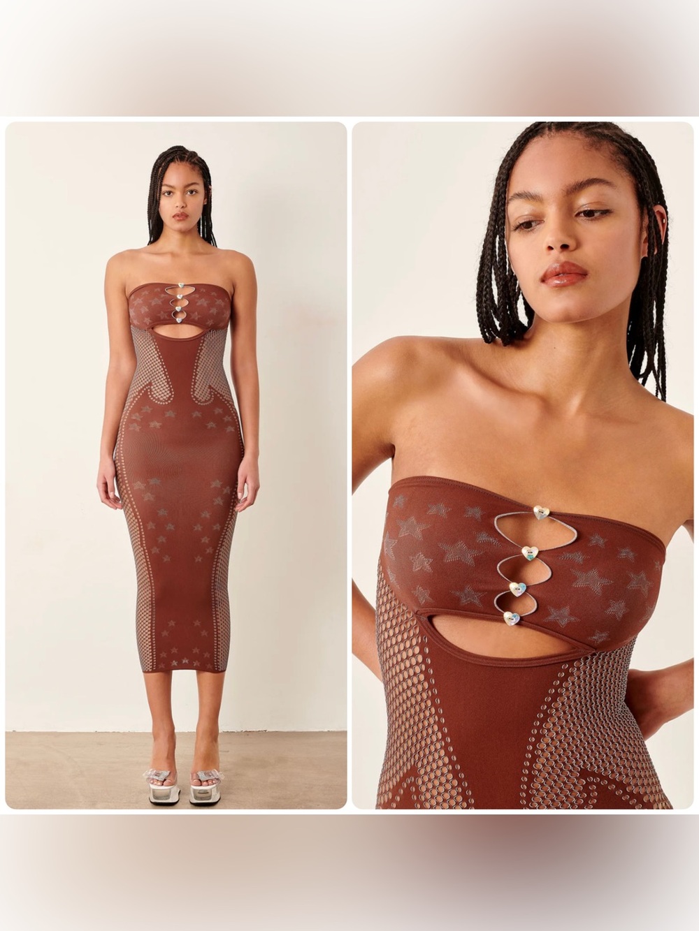 New! Poster Girl Roxie Dress Old Money Brown Stretch Bodycon Midi Dress 🤎🤠 OS